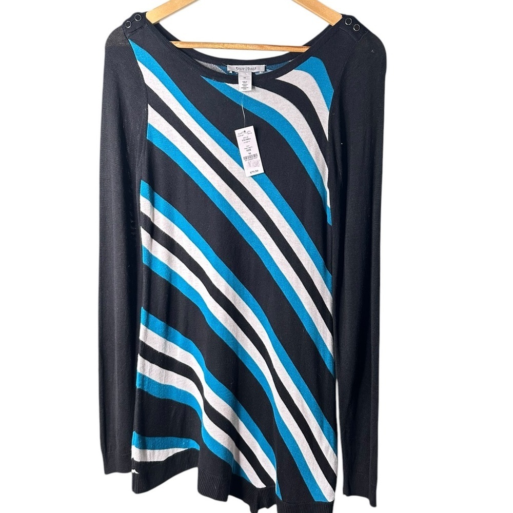 🔴5 for $40
White House Black Market Striped Teal Black Long Sweater Tunic M